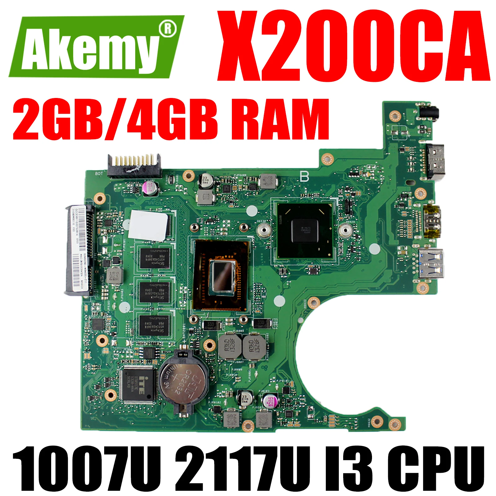 

X200CA Laptop Motherboard 1007U 2117U I3-3th Gen CPU 2GB 4GB RAM for ASUS X200CA X200CAP Notebook Motherboard Mainboard