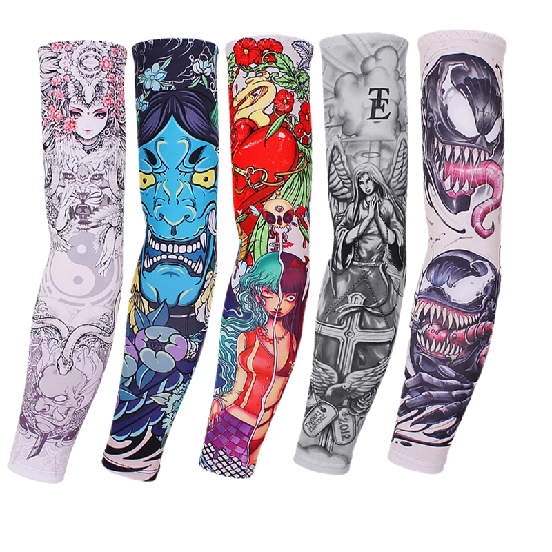 

Long Tattoo Sleeves Seamless Armguard Sun Protection Cover 2PCS Men Women Outdoor Gloves Driving Ice Silk Women Arm Sleeves