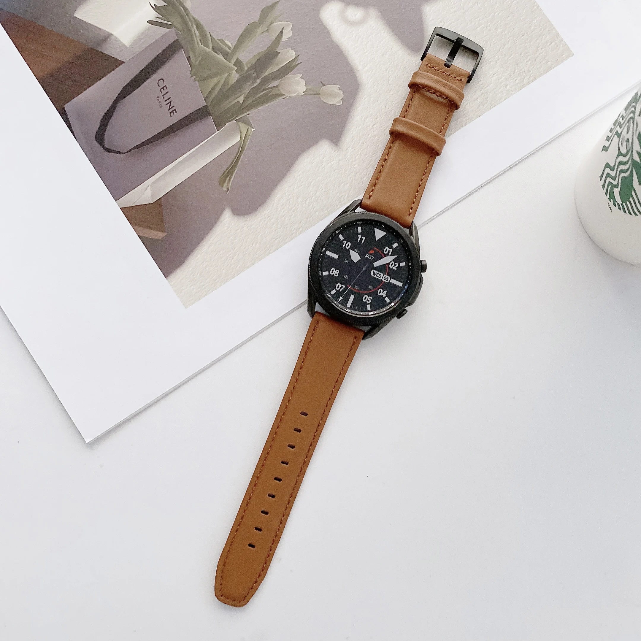 

Hua Wei/Samsung Leather Watch Band 20mm 22mm Black / Brown/ Gray Fashion Watch Band Stainless Steel Buckle Watch Accessories