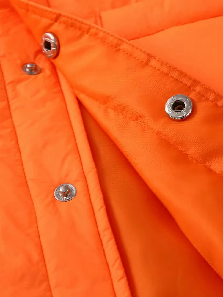 2022 Winter Women Candy Color Thin Crop Parkas Long Sleeve Buttons Pockets Chic Female Warm Coat