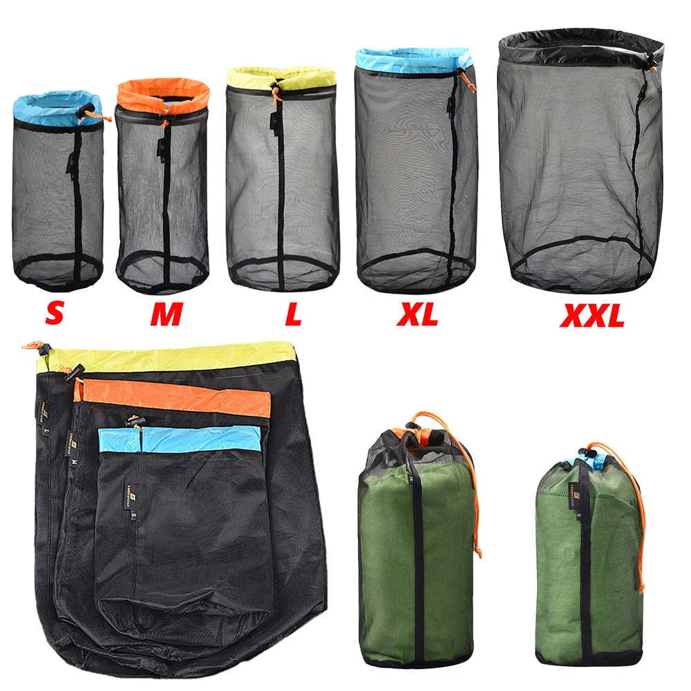 Travel Mesh Storage Ultralight Bag Outdoor Drawstring Stuff Sack Camping Traveling Organizer Hiking Tool Accessories