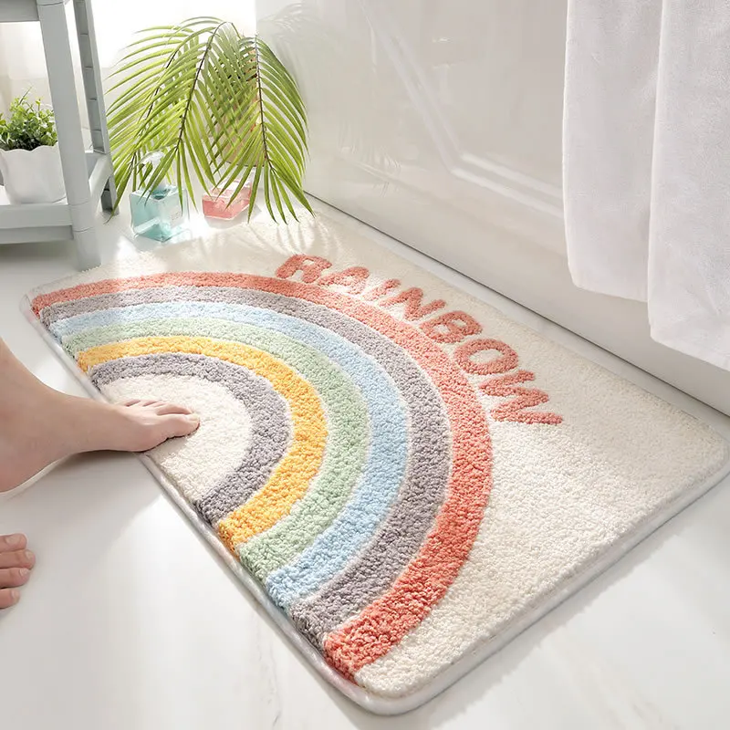 Rainbow Customize Bathroom Carpet Non-slip Rugs Absorbent Pads Soft Plush Doormat for Bedroom Entrance Mats Anti-slip Door Mat