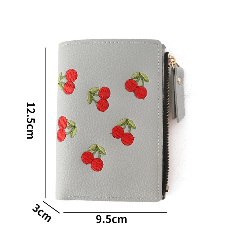 Women's Vertical Buckle Cherry Embroidered Short Trend Small Wallet 2023 New Student Simple Fashion Wallet Women's Purse