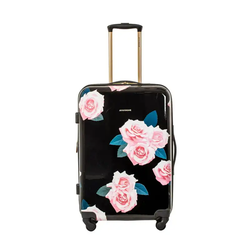 

Perfect Rose Pink 24-inch Hardside Checked Rolling Spinner Luggage on Black, Creating Lasting Memories of Any Trip.