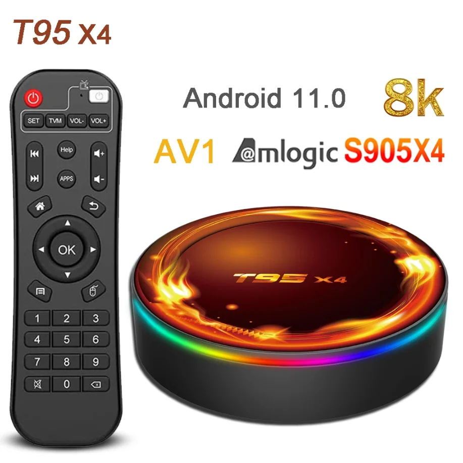 T95 X4 8K Smart TV Box Android 11 Amlogic S905X4 Четырехъядерный процессор 4 ГБ 64 AV1 Медиаплеер 5G Dual Wifi BT
