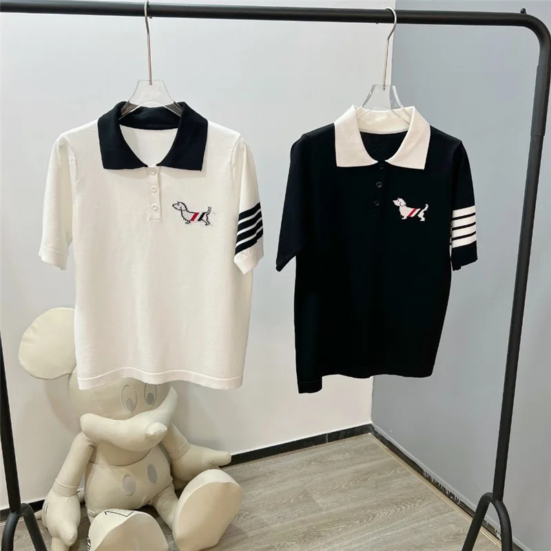 

Женское летнее трикотажное платье-поло tb, простая свободная футболка с короткими рукавами и вышивкой щенка из вискозы