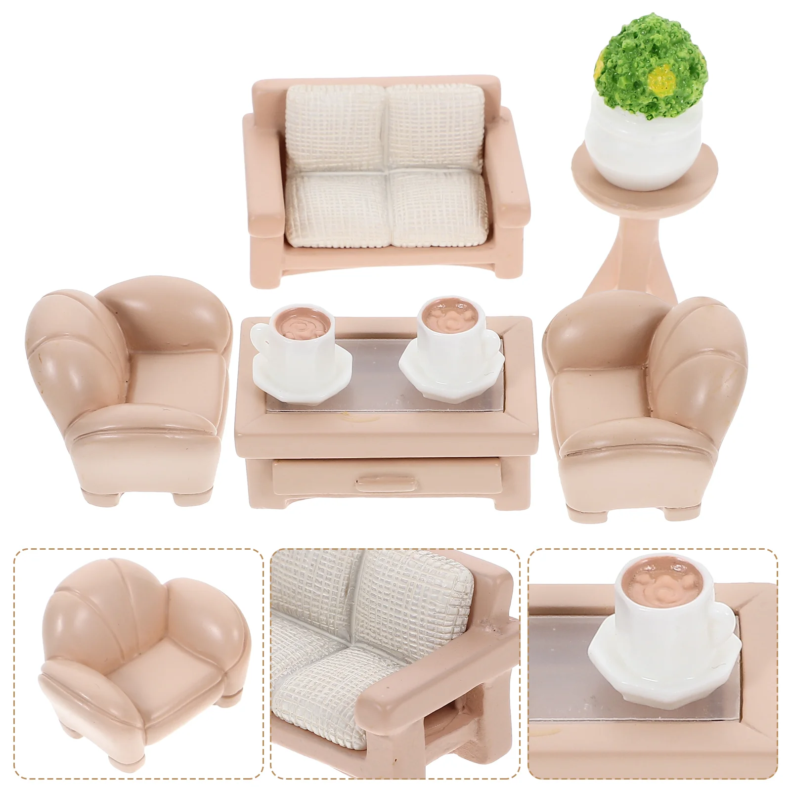 

1 Set Mini Furniture House Mini Sofa Mini Table Miniature Flower Pot Mini Coffee Cups Mini Tea Table