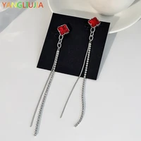 crystal long chain tassel earrings european american style personality fashion stud earrings woman party jewelry accessories