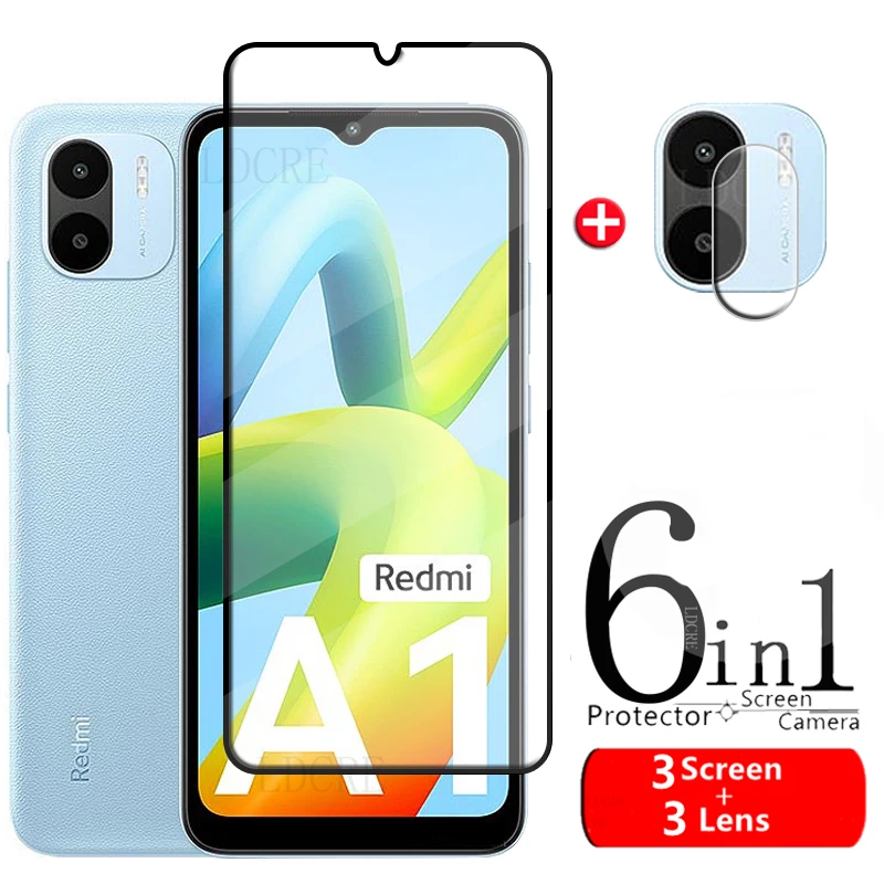 

6-in-1 For Redmi A1 Glass For Xiaomi Redmi A1 Tempered Glass Full Cover Protective Screen Protector For Redmi A1 2022 Lens Glass
