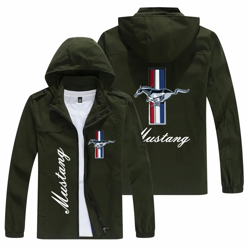 

2023 Spring and autumn men's MUSTANG logo Hooded Jacket popular print casual fashion loose rider jacket men's street Basebal