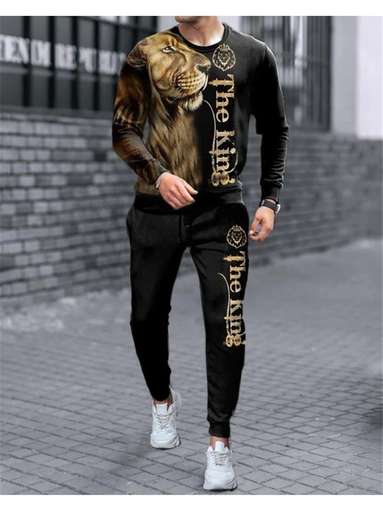 

Men's Sportswear Suit Hip Hop Retro 3d Printing Round Neck 2-piece Sweater Jogging Pants Suit Men's Street Wear Round Neck