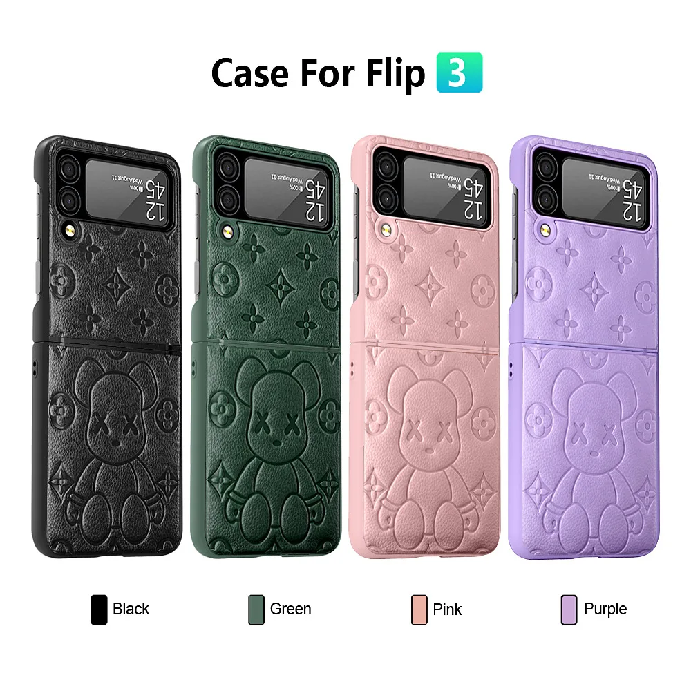 

Case for Samsung Galaxy Z Flip3 Phone Case Violent Bear Hinge Galaxy Z Flip3 Plain Leather Foldable Screen Protective Cover