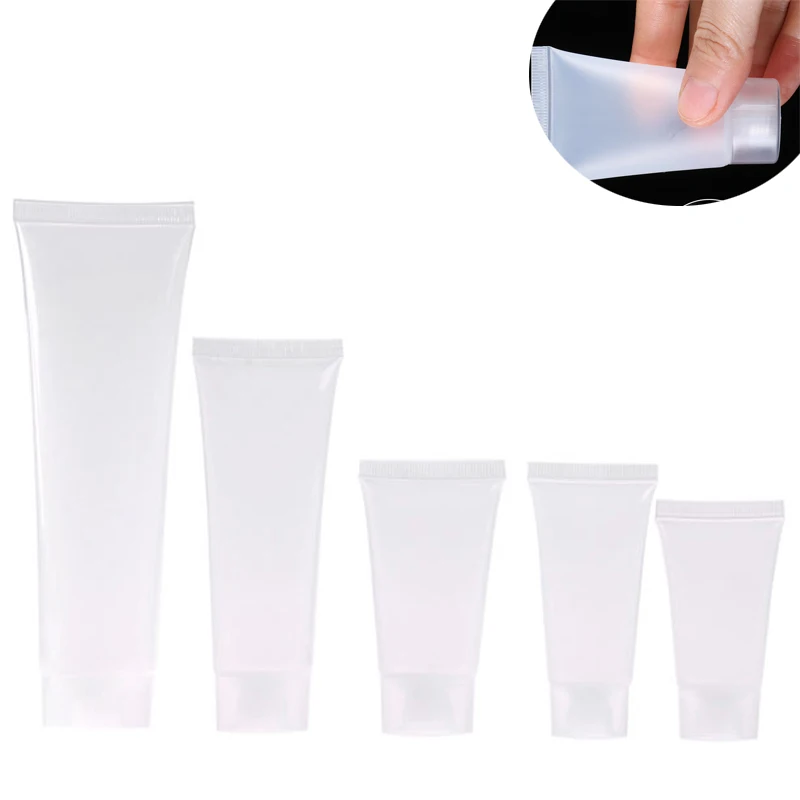 

50pcs 15-100ml Empty Cosmetic Clear Hose with Rollover lid Plastic hose Sample Containers for Hand Cream Face Cream detergent
