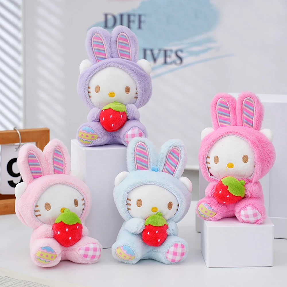 

Брелок Hello Kitty Sanrio 15 см, плюшевая кукла-кролик с перекрестной одеждой, кавайная аниме мультяшная плюшевая игрушка-плюшевая Подвеска для детей