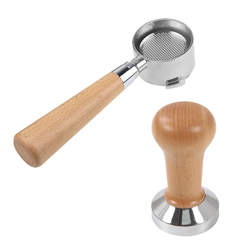

Hot XD-1 Pcs Coffee Bottomless Portafilter Basket Coffee Accessories & 1 Pcs Coffee Tamper Wooden Handle Grinder 51Mm