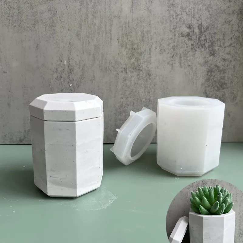 

Octagon With Lid Storage Box Silicone Mold DIY Succulent Concrete Gypsum Flower Pot Resin Mold Cement Candle Jar Silicone Mold