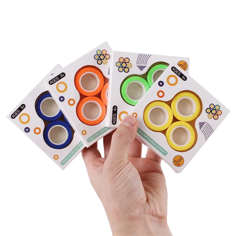 

3Pcs Ring Magnet Novel Funny Fingertip Toy Anti-Pressure Magnetic Ring Magnetic Bracelet Ring Decompression Toy Magic Ring Props