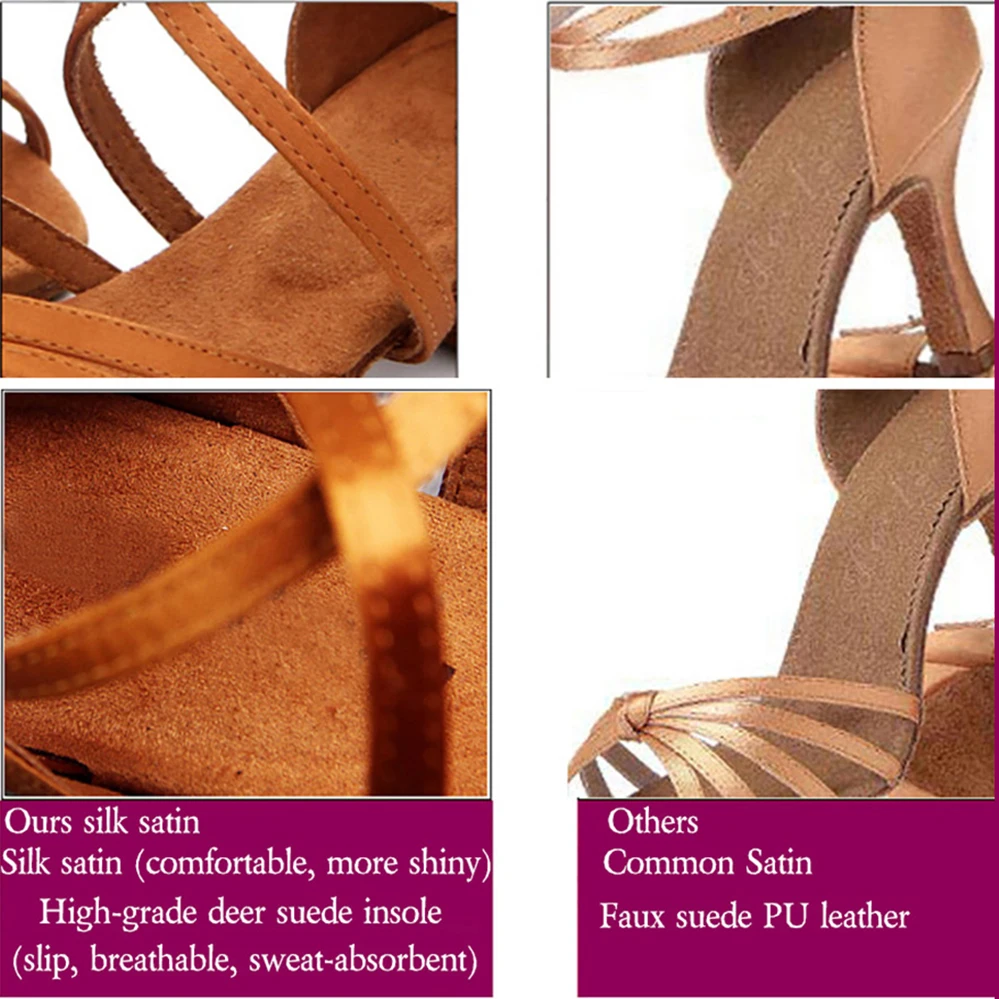 BDS211 Hot Selling Heel 7.5 / 5.5cm Silk Satin Latin Ballroom BD Dance Shoes Latin Women Dancing Shoes