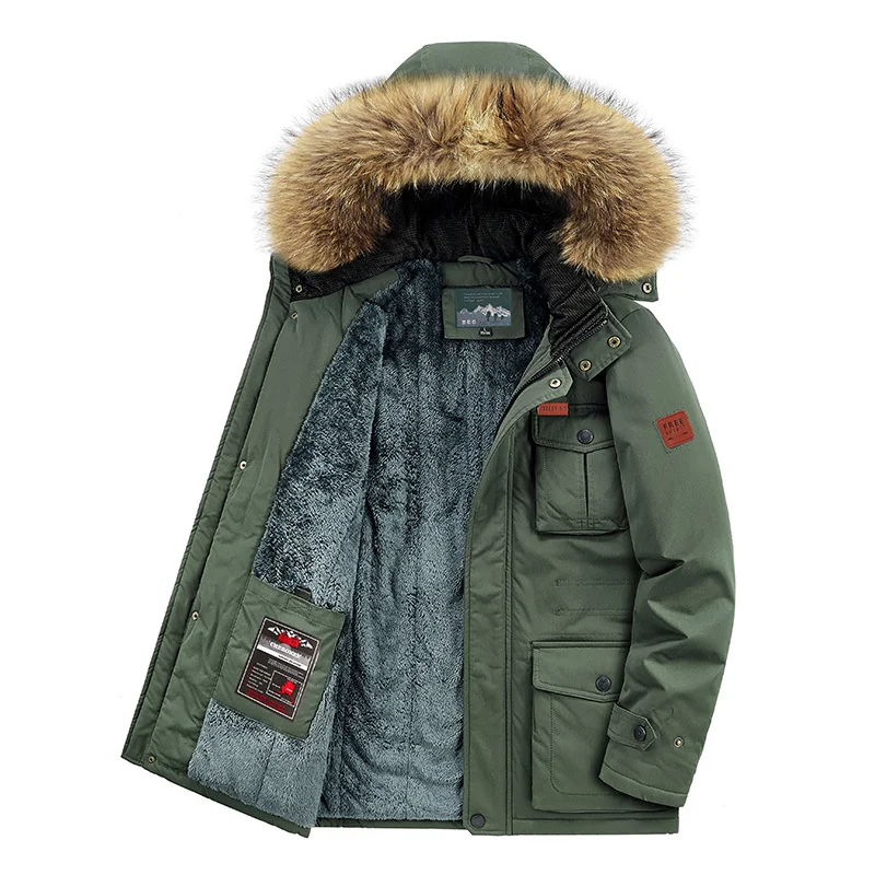 

Military Coats Fur Collar Russia Winter Jacket Men Thicken Windproof Fleece Parka Men Plus Size 4XL Men's Long Parkas