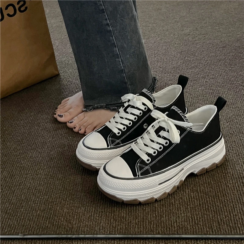 2023 Women's Thick Sole Flat Shoe High Top Platform Shoe Round Toe Classic Contrast Vulcanized Shoe Women's Shoe