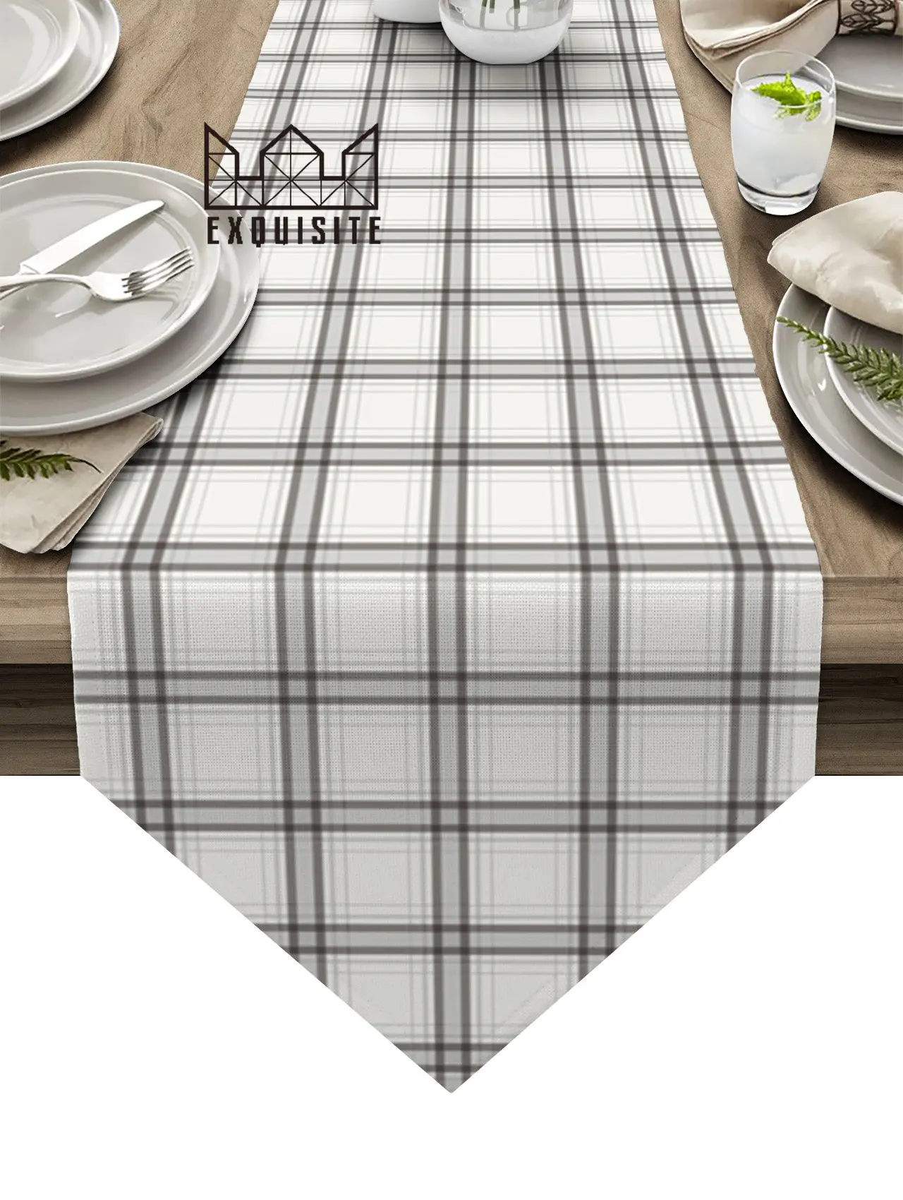

Black Idyllic Farmhouse Line Plaid Coffee Table Decor Tablecloth Wedding Decoration Dinning Table Decoration Table Runner