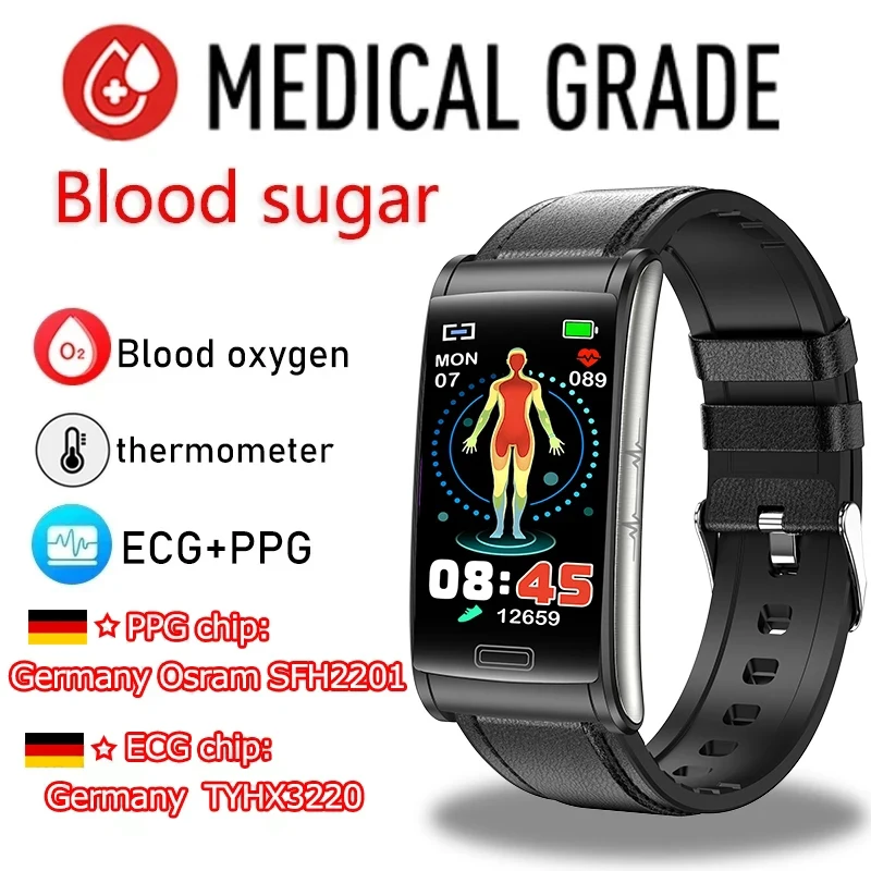 

Blood Sugar ECG+PPG New Smart Watch Men Sangao Laser Health Heart Rate Blood Pressure Fitness Watches IP68 Waterproof Smartwatch