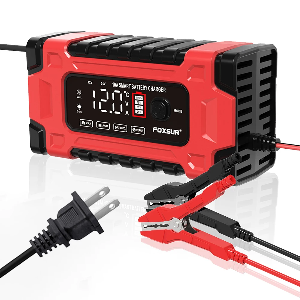

12V/10A Full Automatic Battery Charger LCD Display Pulse Maintenance Car Battery Charger for AGM GEL WET Lead Acid