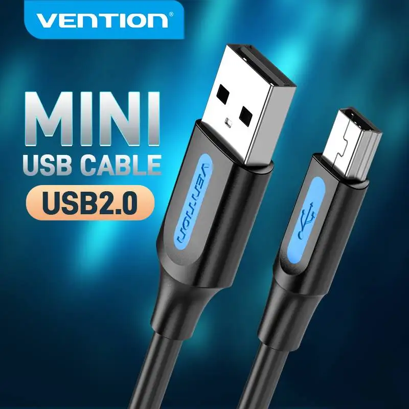 Кабель USB/Mini USB 2.0 Vention, для передачи данных, зарядки, поддержка быстрой зарядки, для MP3, MP4-проигрывателя, автомобильного видеорегистратора, GPS-навигатора, цифровой камеры, жесткого диска (HDD)