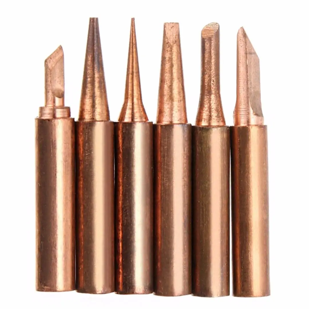 

6pcs Copper Solder Iron Tips 900M-T Lead Free Soldering Welding Tool Set For 936/937/938/969/8586/852D Soldering Station