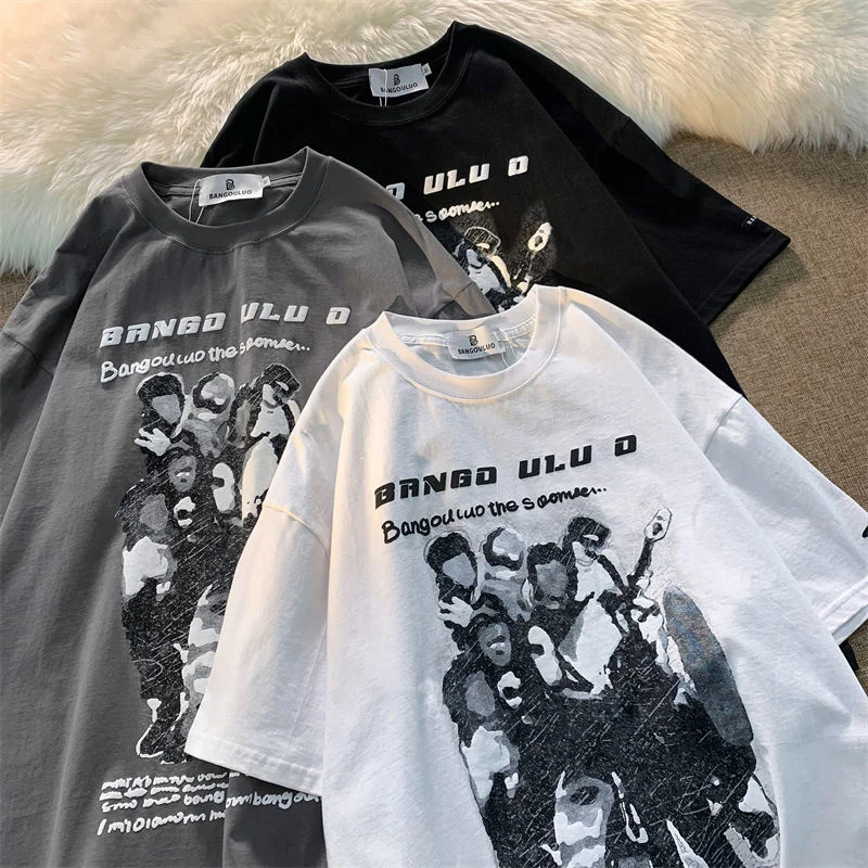 

NoEstaMal 2022 Summer 100% Cotton Men T Shirts Black White Print Harajuku Man Short Sleeve Tshirt Streetwear Casual Tees Hio Hop