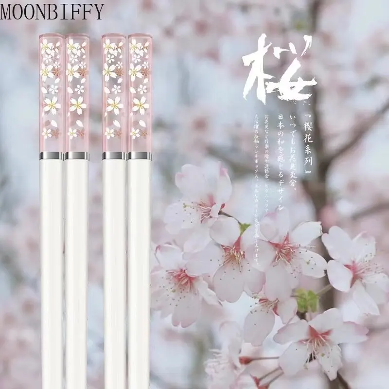 

New 1 Pairs Amber Sakura Chopsticks Cherry Blossom Petals Pattern Non-slip Sushi Stick Chopsticks Eco-Friendly Food Chopsticks