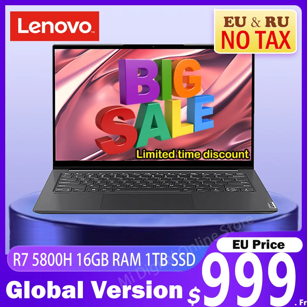 

Lenovo YOGA 14s 2021 Laptop AMD Ryzen 7 5800H 16GB RAM 1TB SSD 14 Inch Full Screen Notebook 2.8K 90Hz Office Computer PC