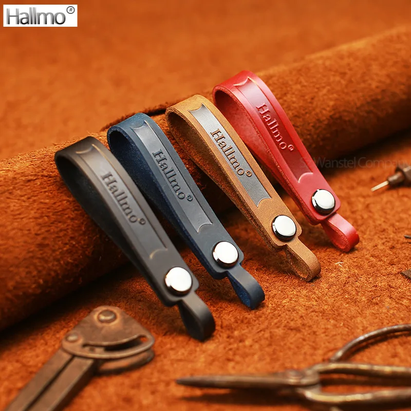 

Hallmo Top Layer Leather Simple Car Keychain Keyring Retro Unisex Key Ring Holder Portable Auto Key Chain for Men Women Gift