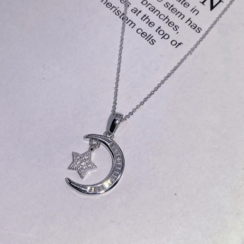 

Original exquisite inlay AAAAA zirconia elegant and shiny moon star necklaces light luxury clavicle chain silver 925 Jewelry