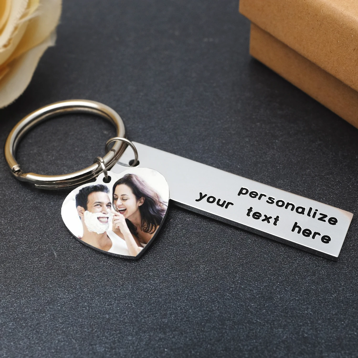 

Personalized Photo Heart Keychain Custom Picture Key Chain Engraved Key Ring Birthday Anniversary Valentines Gift for Boyfriend