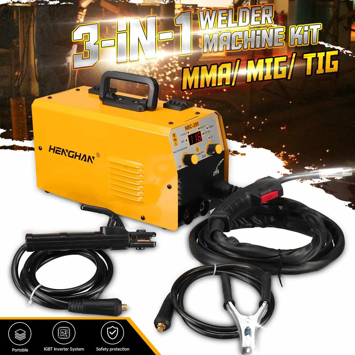 

MMA/ MIG/ TIG Welder Semi-Automatic 220V Inverter Tig Argon Arc Gas-Less Mig Welder 3 in 1 Welding Machine Kits Protable Welder