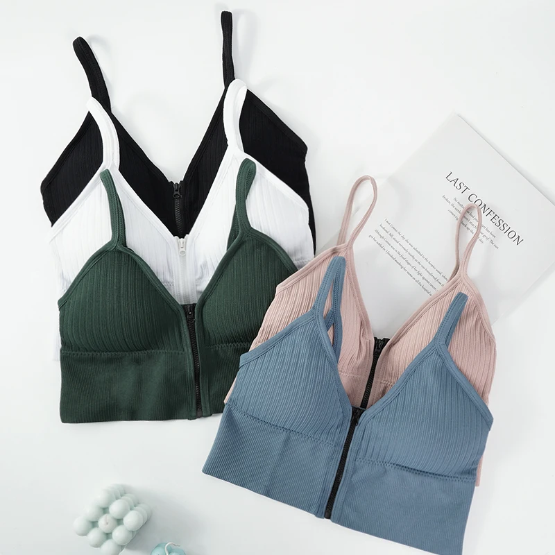 

L/2XL Women's Bra New Front Zipper Sports Bras Tops Streetwear Casual Crop Top Female Fitness Comfortable Breathable Tank Top