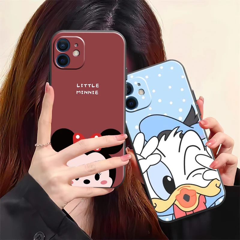 

DISNEY Mickey Funda Phone Case For iPhone 11 13 12 Pro Max 12 13 Mini X XR XS MAX SE 2020 7 8 6s Plus Celular Liquid Silicon