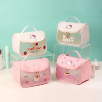 kawaii sanrio hellokitty pu scrub cosmetic bag large capacity waterproof portable portable wash cartoon hook wash storage bag