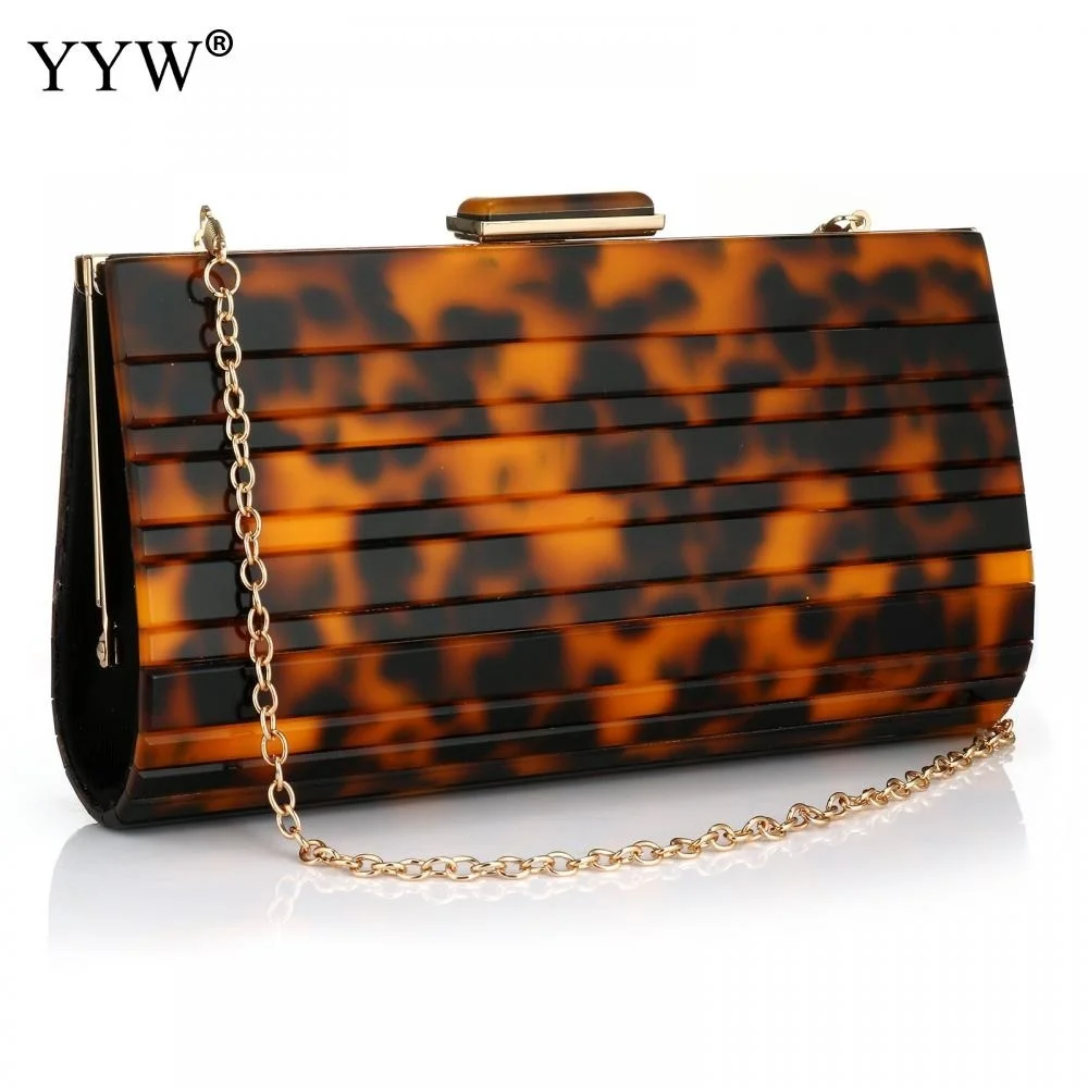 

Leopard Acrylic Clutch Bag Women'S 2023 New Evening Party Prom Chain Shoulder Bags Luxury Clutches Wedding Bridal Handbags