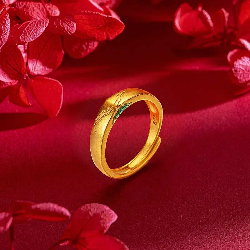 9999 реальное золото 24K желтое парное Горящее синее кольцо тысяча миль