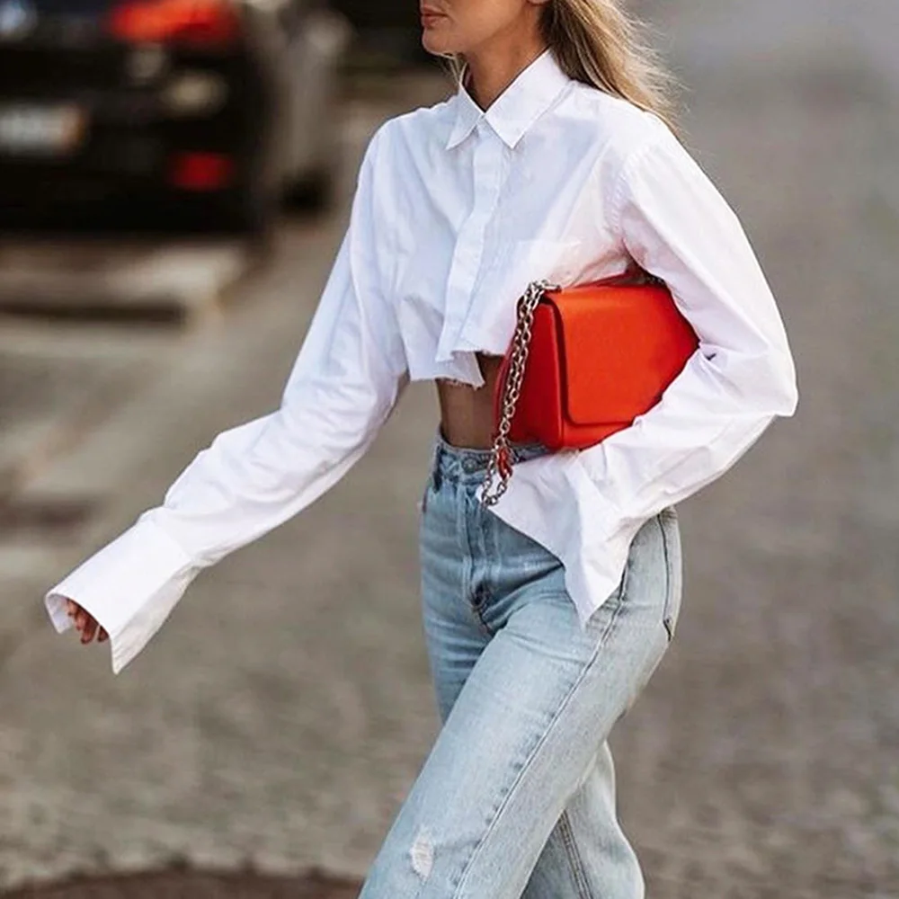 

2022 Spring Summer Women Short Shirt White Long Sleeve Temperament Commuter High Street Blouse Top Sexy Casual Women's Clothing