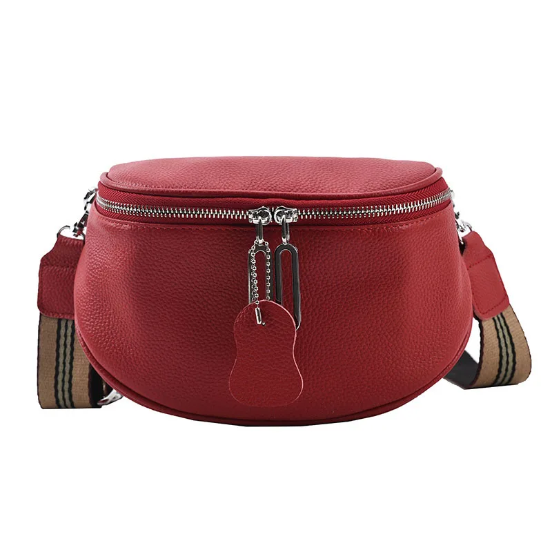 

High Quality Luxury Women's Shoulder Bags Female Genuine Leather Saddle Bag Crossbody Bag Ladies Casual Bag Wide Straps