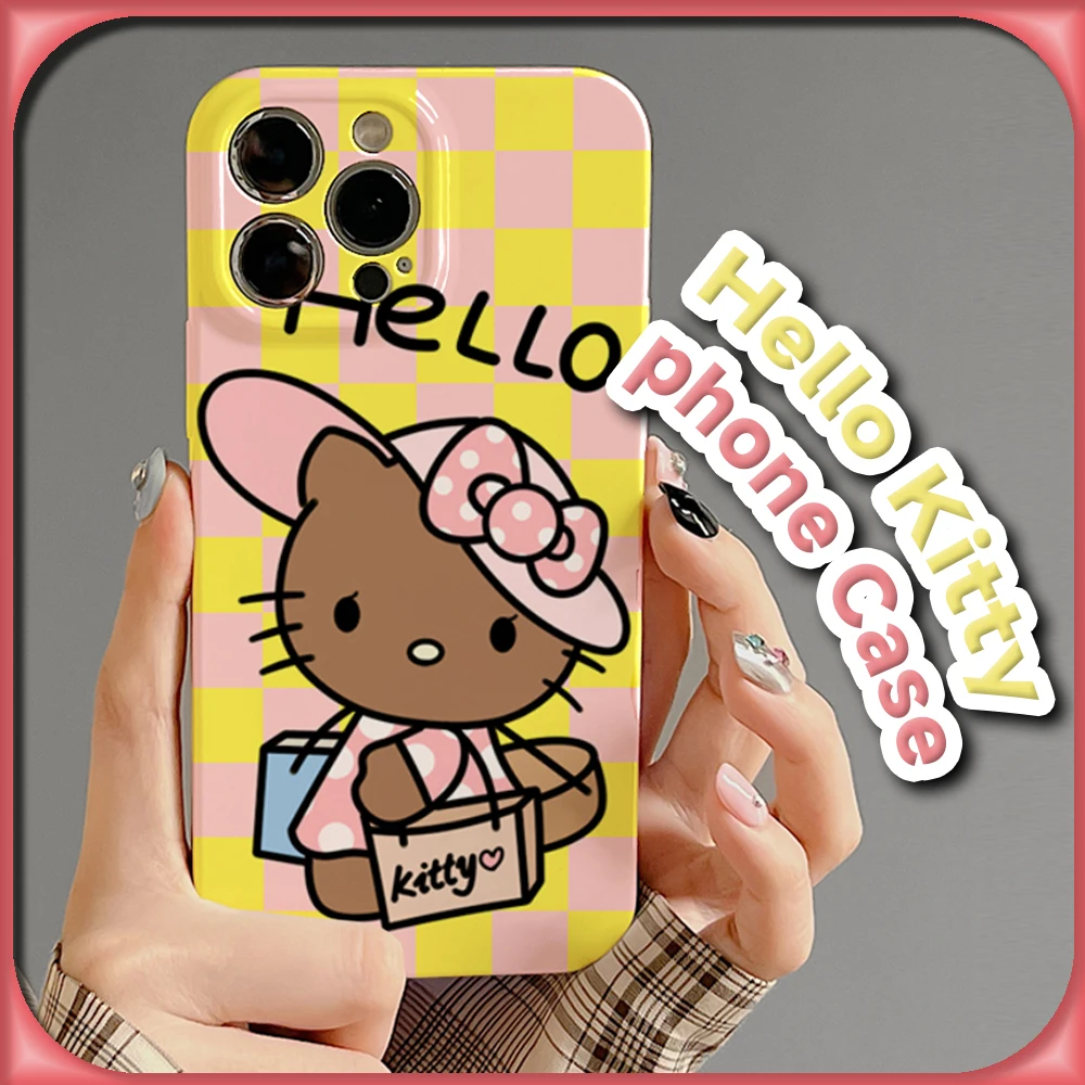Чехол Kawaii Shopping Tan Hello Kitty с защитой от царапин для iPhone 14 13 12 11 XR/XS 7/8 Pro Max Sanrio защитный