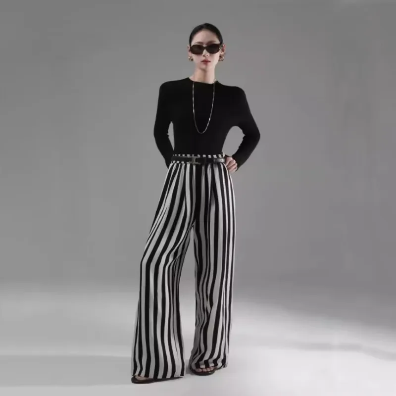 Женские винтажные брюки в черно-белую полоску Y2k