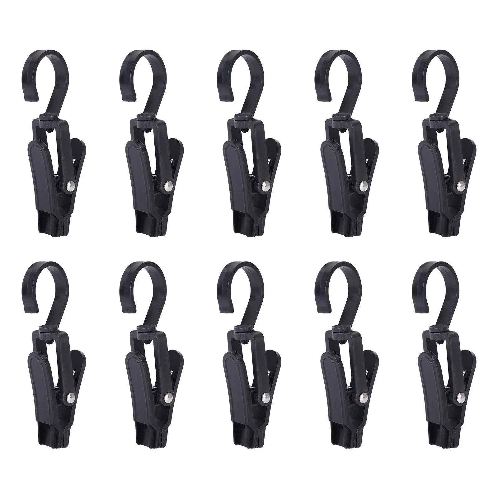 

10pcs Black Plastic 360° Swivel Hook Multi-functional Laundry Hooks Clothes Pin