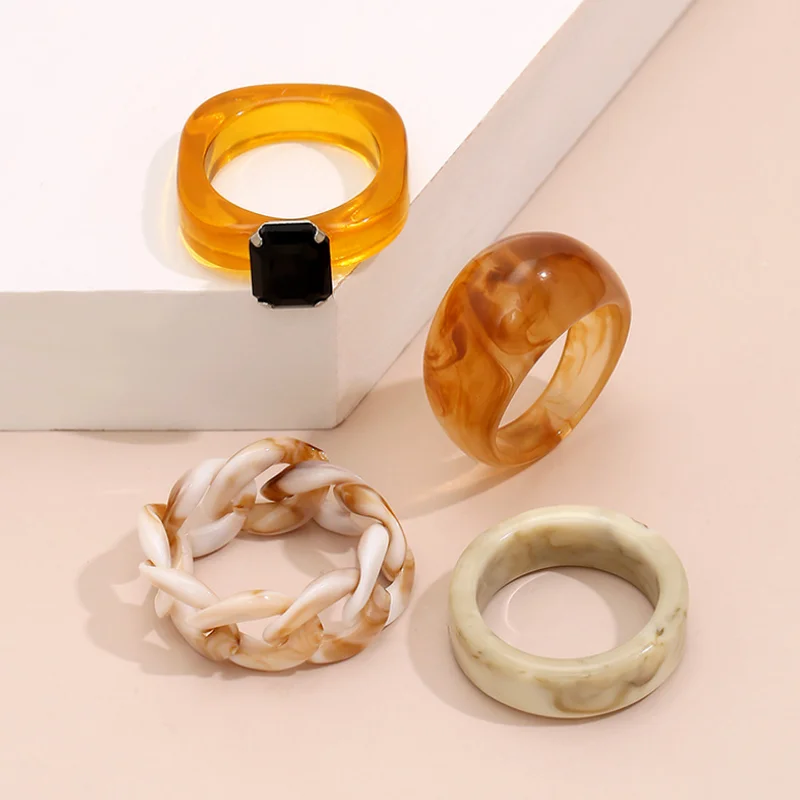 

Fashion Womens Acrylic Ring Cute Knuckle Finger Rings Sets for Girls Personality Mood Ring
