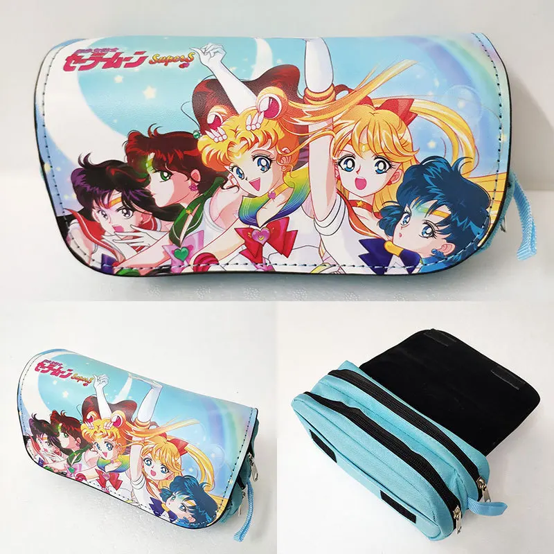 Anime Pencil Cases Sailor Moon Printed Pencil Bags Tsukino Usagi Large Capacity Double Zipper Pencil Pouch Learning Stationery