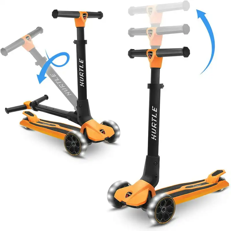

Foldable Kids Scooter - Child Toy Scooter with -in LED Wheel Lights, Easy Maneuvering Lean-to-Steer Technology (Orange)