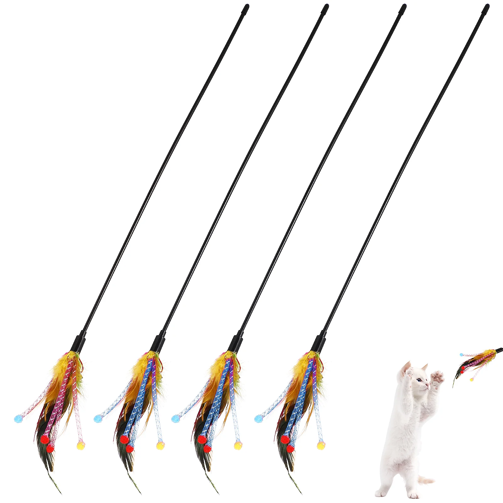 

4pcs Cat Teaser Wand Interactive Catcher Teaser for Kitten Cat ( )